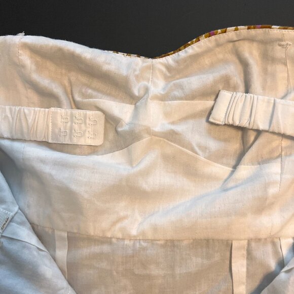 J Crew Size 4 Tiered Ruffled Strapless Summer Cotton Dress Green/Purple/Cream - Picture 6 of 9